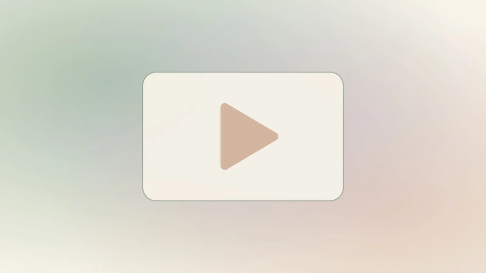 Soft pastel gradient with a cream rounded screen and a clay play triangle at the center